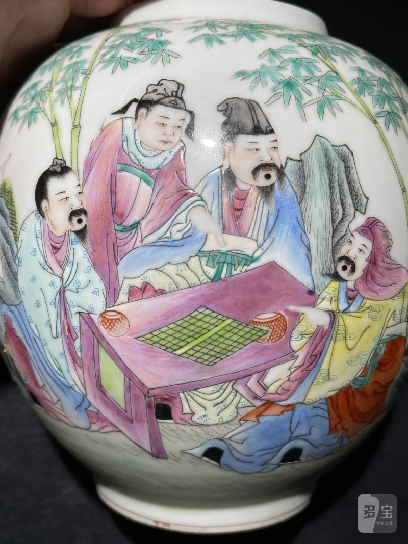 民国 粉彩竹林七贤纹皮灯一对 - 图7